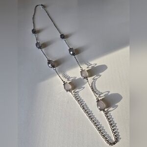 Silver Finish Necklace with Grey Stones - Costume Jewelry